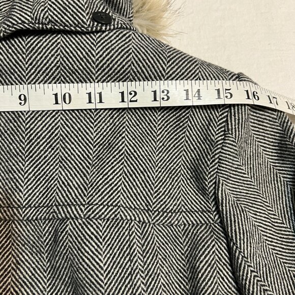 Esprit Women’s M Wool Blend Herringbone Coat Faux Fur Hood Button Front Winter - Picture 14 of 15